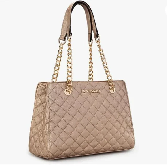 Tan Quilted Montana West Shoulder Bag with Gold Chain - Picture 5 of 5